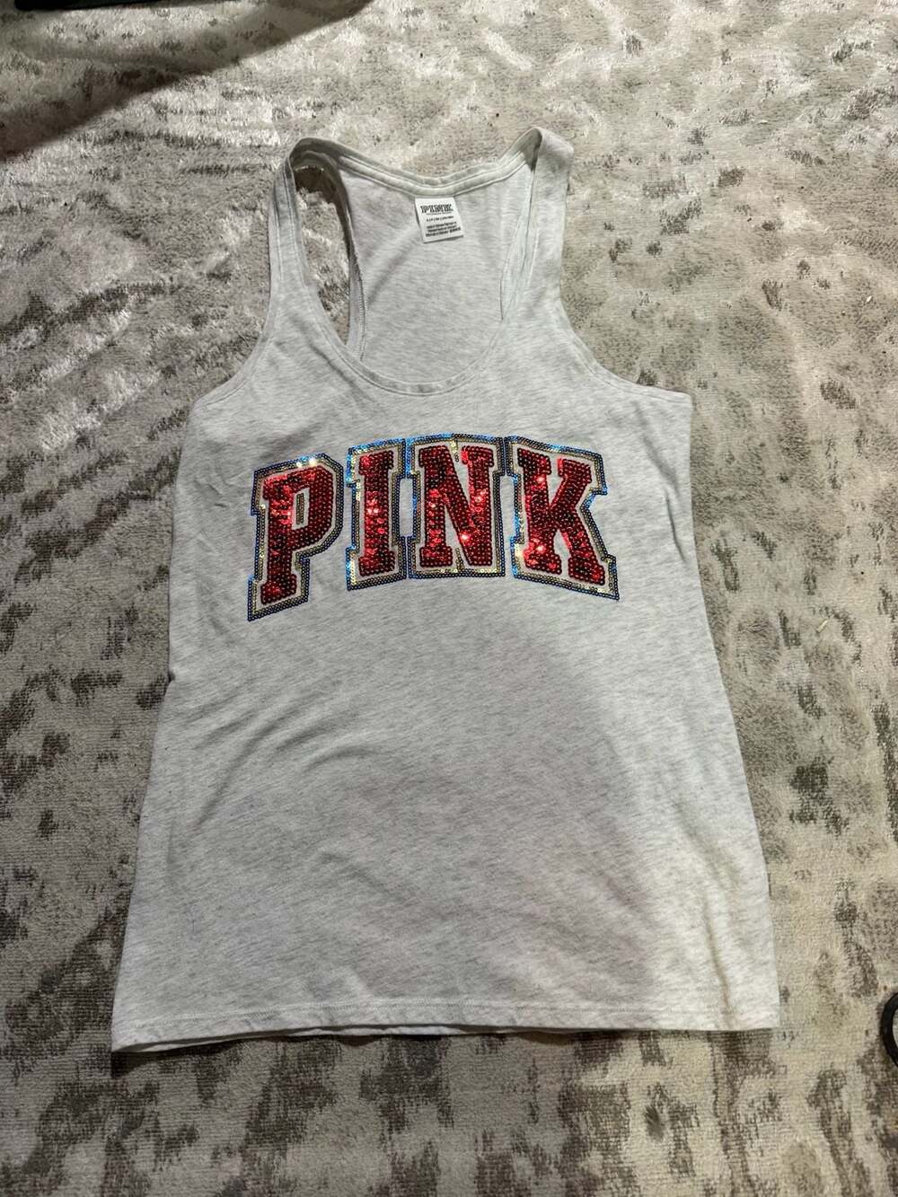 Victoria's Secret PINK Gray Sequin Logo Racerback Tank Top